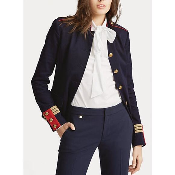 Lauren Ralph Lauren Officer's Jacket Size 6 Slim fit Stand Collar Gold Buttons - Picture 2 of 16